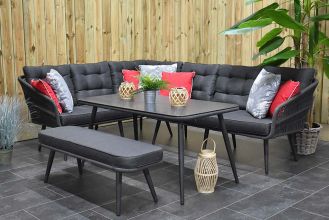 Positano Rope Loungeset Hoekbank Hoge Tafel Spraystone met Bankje Antracite